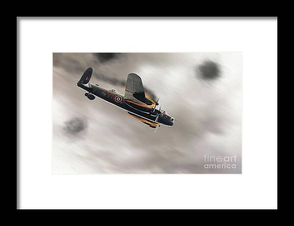 Lancaster Bomber Framed Print featuring the photograph Lancaster bomber on fire crashing by Simon Bratt