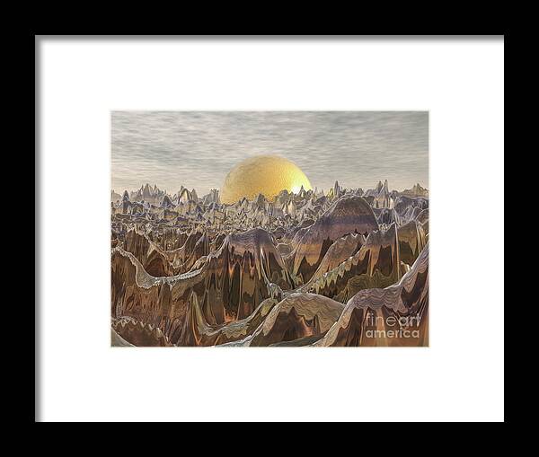 Golden Orb Framed Print featuring the digital art Land of The Golden Orb by Phil Perkins
