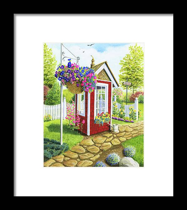 Langley Garden Shed Framed Print featuring the painting Langley Garden Shed by Mary Irwin