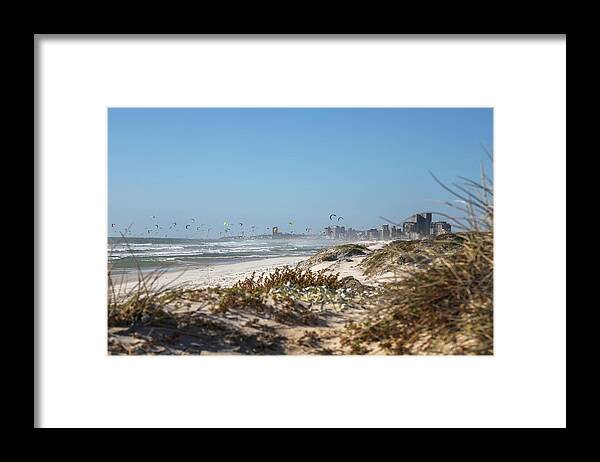 Abundance Framed Print featuring the digital art Large Group Of Distant Kite Surfers Mid Air Over Sea, Cape Town, Western Cape, South Africa by Bean Creative