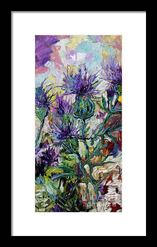 Thistles Framed Print featuring the painting Later Summer Thistles Oil Painting by Ginette Callaway