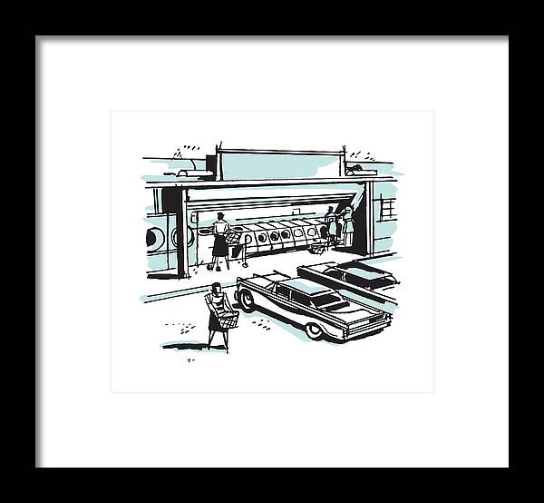 Apparel Framed Print featuring the drawing Laundromat with Open Facade by CSA Images
