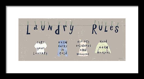 Blue Framed Print featuring the painting Laundry Rules I Gray by Sue Schlabach