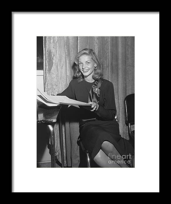 Event Framed Print featuring the photograph Lauren Bacall Studies Script by Cbs Photo Archive