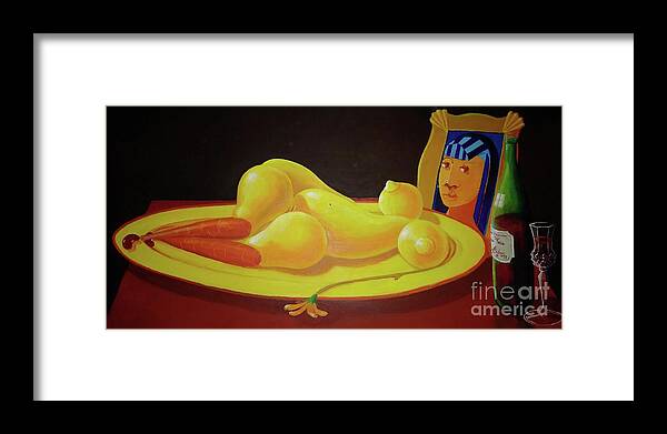 Visual Pun; Double Imagery; Alternative Reality; Optical Illusion; David G Wilson; Framed Print featuring the painting Le Dejeuner Sur Le Plat d Or by David G Wilson