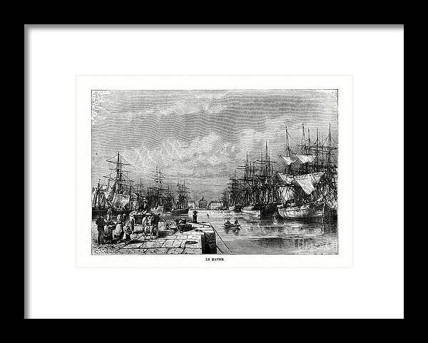Engraving Framed Print featuring the drawing Le Havre, Normandy, Northern France by Print Collector