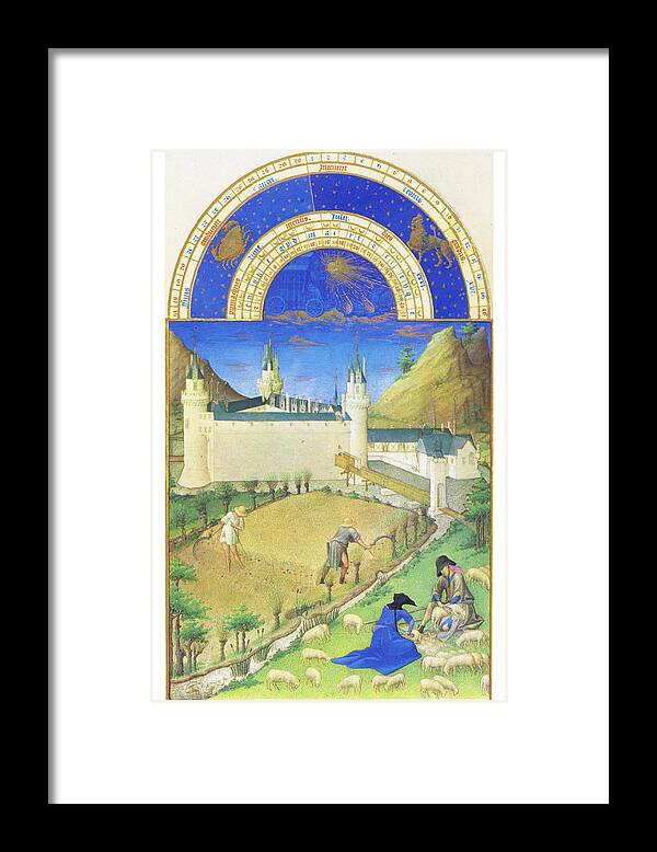 Middle Ages Framed Print featuring the painting Le Tres riches heures du Duc de Berry - July by Limbourg brothers