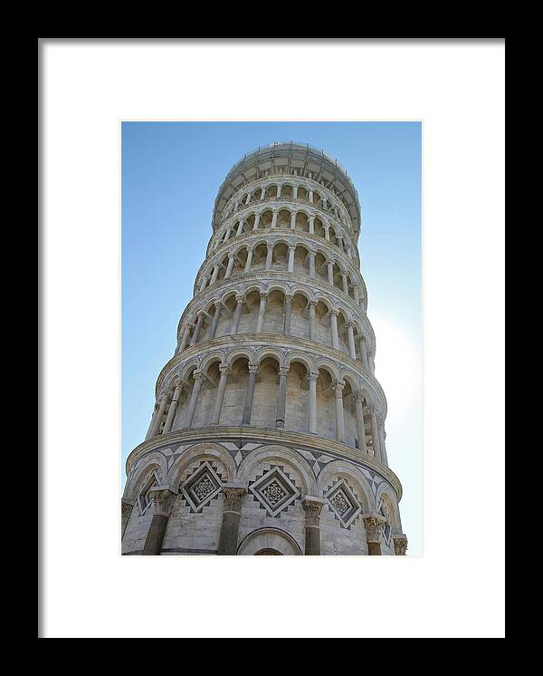 Arch Framed Print featuring the photograph Leaning Tower Of Pisa Against Blue Sky by Photography By Paulgmccabe