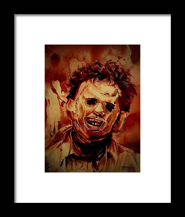 Ryanalmighty Framed Print featuring the painting LEATHERFACE fresh blood by Ryan Almighty