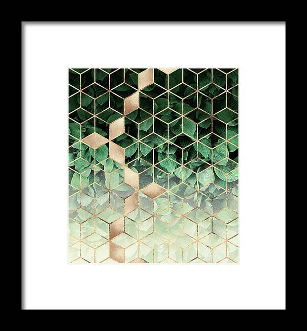 Graphic Framed Print featuring the digital art Leaves And Cubes by Elisabeth Fredriksson