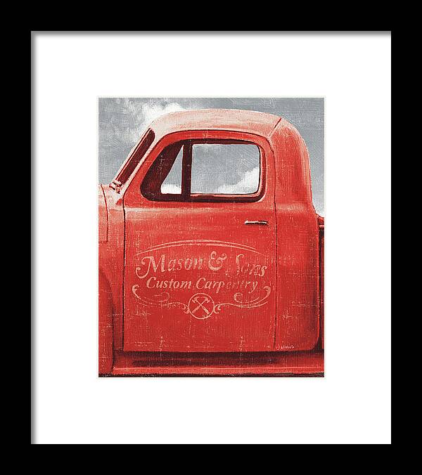 Automobiles Framed Print featuring the painting Lets Go For A Ride II Red Truck by James Wiens