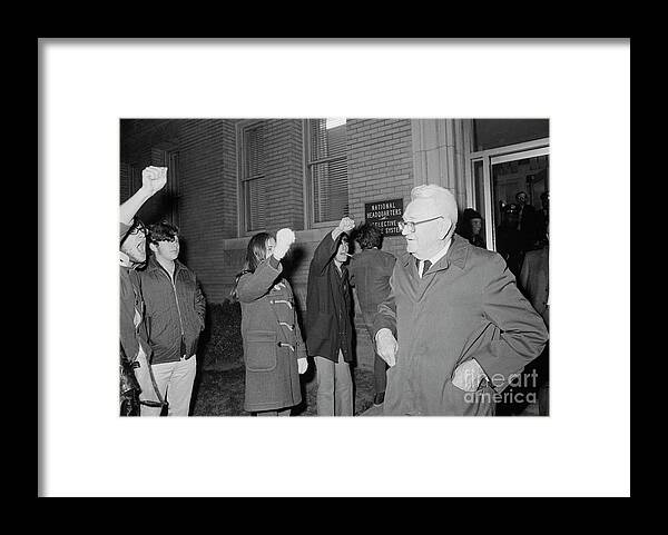 Young Men Framed Print featuring the photograph Lewis Hershey Greeted By Protesters by Bettmann