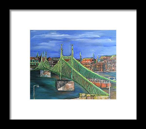 Original Painting Framed Print featuring the painting Liberty Bridge by Maria Karlosak