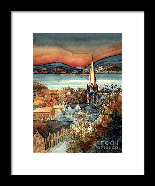 Church Steeple Framed Print featuring the painting Liberty's Light - Newburgh NY by Janine Riley
