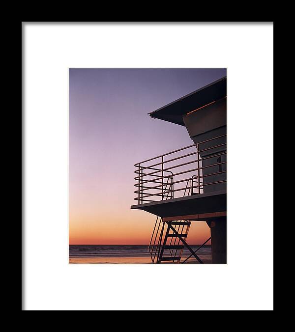 Scenics Framed Print featuring the photograph Lifeguard Stand On Beach At Sunset by Lisa Romerein