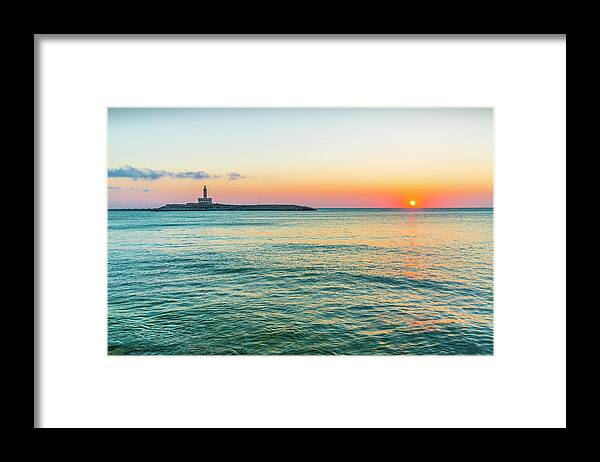 Estock Framed Print featuring the digital art Lighthouse At Vieste, Foggia, Italy by Marco Arduino