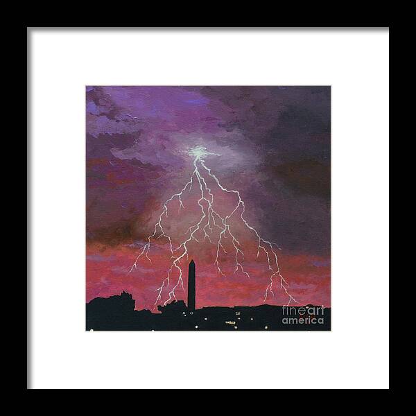 Lightning Framed Print featuring the painting Lightning over Washington DC by Aicy Karbstein