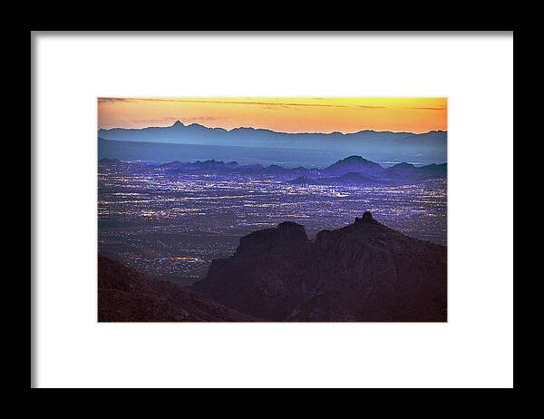 Tucson Framed Print featuring the photograph Lights of Tucson at Twilight by Chance Kafka