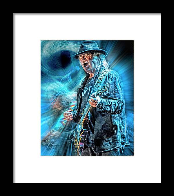 Neil Young Framed Print featuring the mixed media Like a Hurricane by Mal Bray