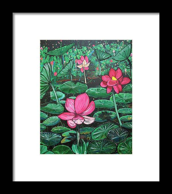 Water Lily Framed Print featuring the painting Lilies by Joan Stratton