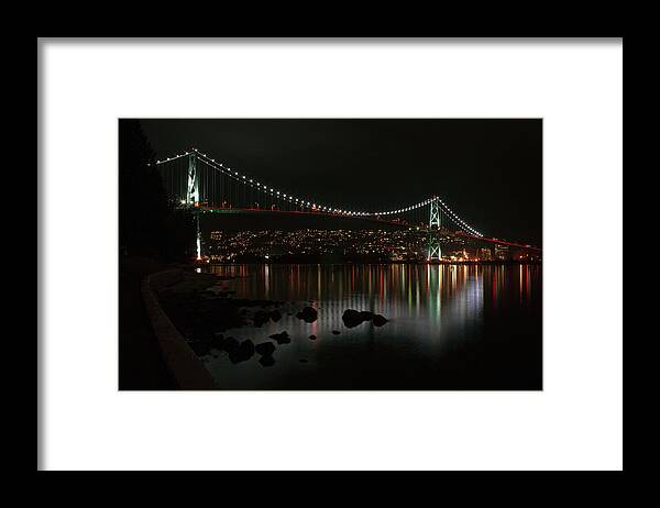 Night Photography Framed Print featuring the photograph Lions Gate Bridge by Cameron Wood