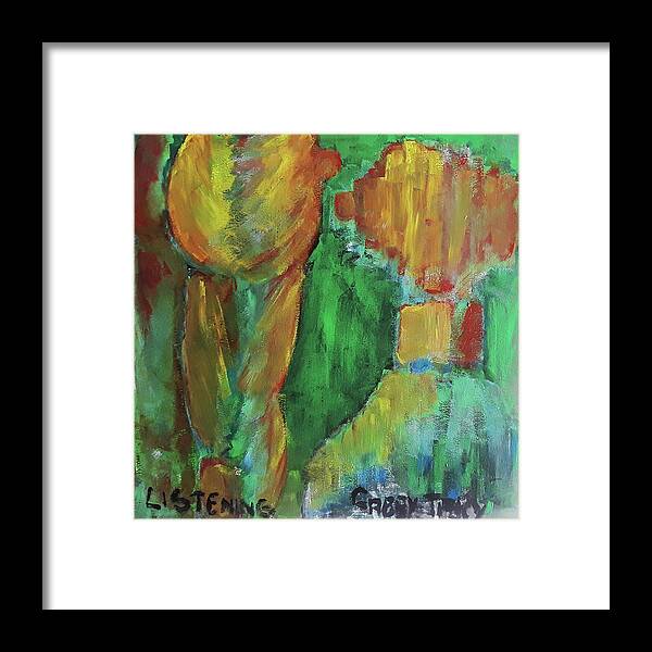 Abstract Framed Print featuring the painting Listening by Gabby Tary