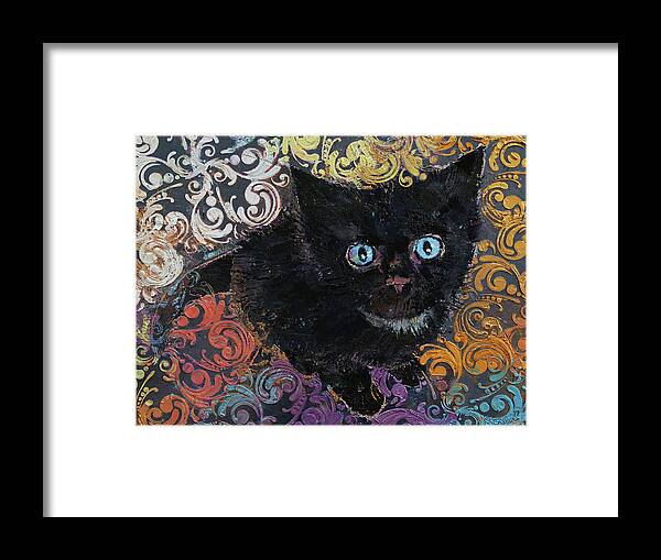 Halloween Framed Print featuring the painting Little Black Kitten by Michael Creese