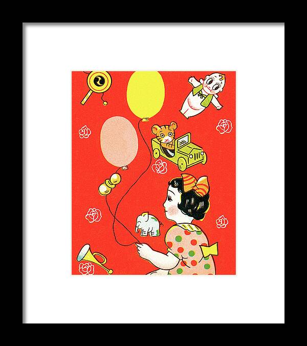 Adolescence Framed Print featuring the drawing Little girl with balloons by CSA Images