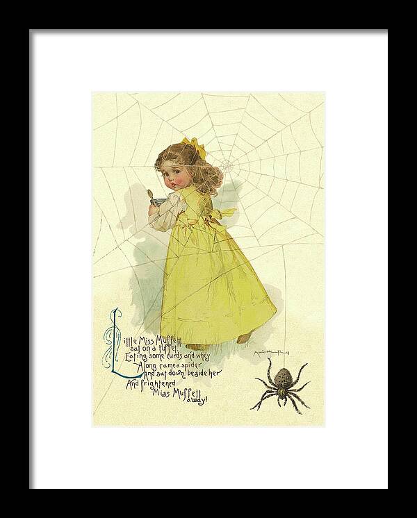 Mother Goose Framed Print featuring the painting Little Miss Muffett by Maud Humphrey