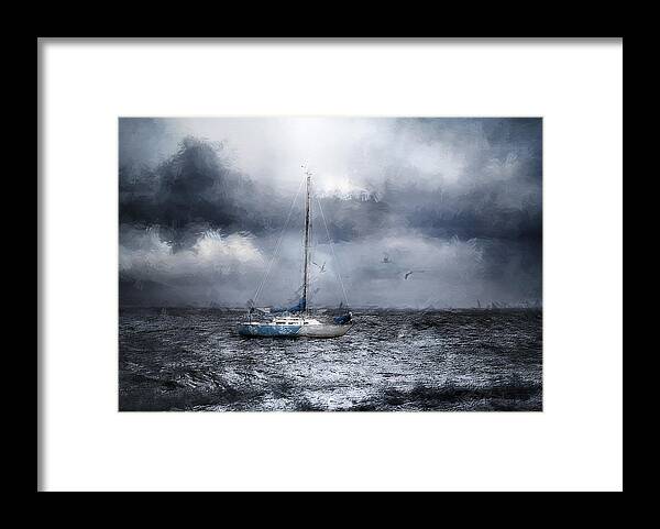 Creative Edit Framed Print featuring the photograph Little Teal Boat by Jana Broskina