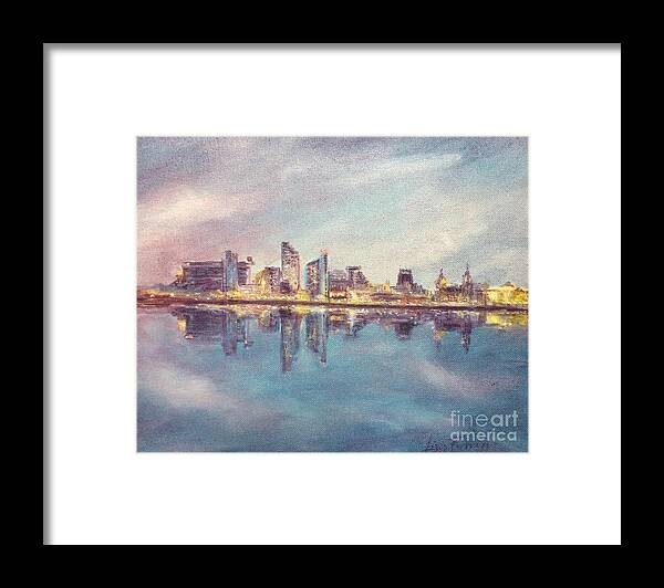 Liverpool Framed Print featuring the painting Liverpool Skyline 1 by Lizzy Forrester