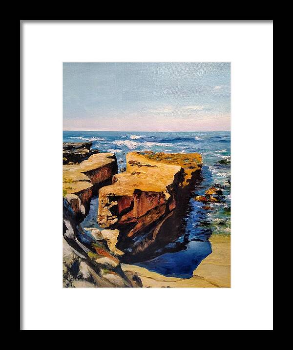 Majestic Rocks Framed Print featuring the painting Living Rocks of San Diego by Ray Khalife