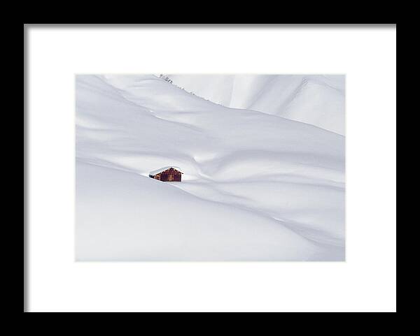 Scenics Framed Print featuring the photograph Log Cabin In Snowy Alps by Gerhard Fitzthum