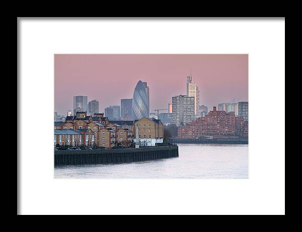 Commercial Dock Framed Print featuring the photograph London City View Down Thames by Sarahb Photography