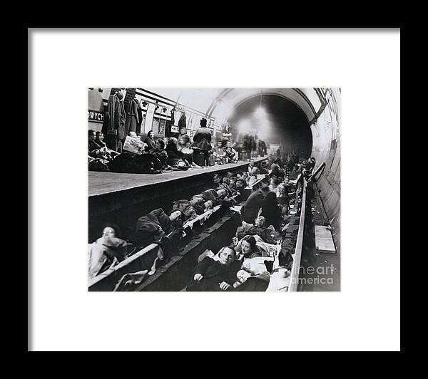 Crowd Of People Framed Print featuring the photograph Londoners Sleeping In Tube Station by Bettmann