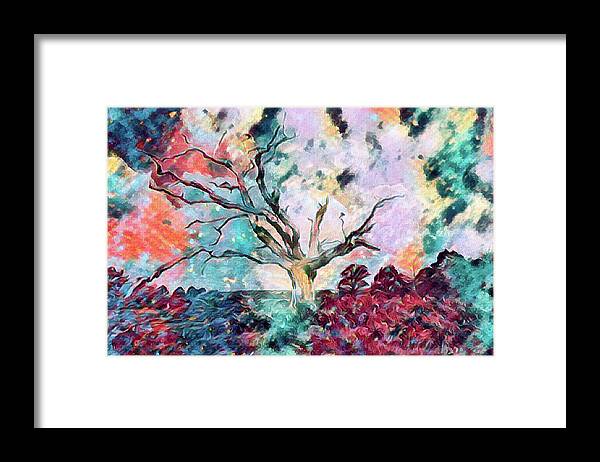Tree Framed Print featuring the digital art Lone Tree Colorful Abstract by Roy Pedersen