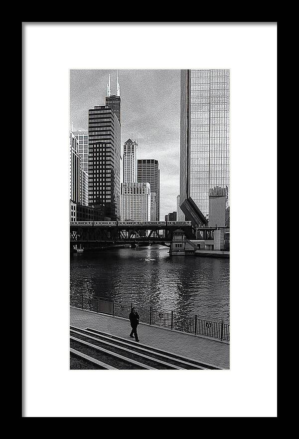 Chicago Framed Print featuring the photograph Lone Walk by Laura Hedien