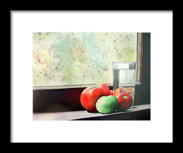 Watercolor Framed Print featuring the painting Windowsill Tomatoes by Ceilon Aspensen