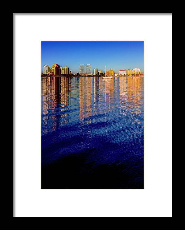 Boats Framed Print featuring the photograph Long Reflections of Downtown West Palm Beach Abstract Painting by Debra and Dave Vanderlaan
