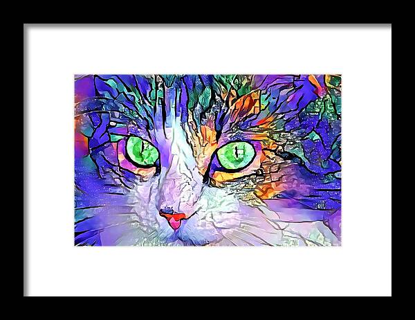 Blue Framed Print featuring the digital art Look Deep Into My Striking Cat Eyes by Don Northup