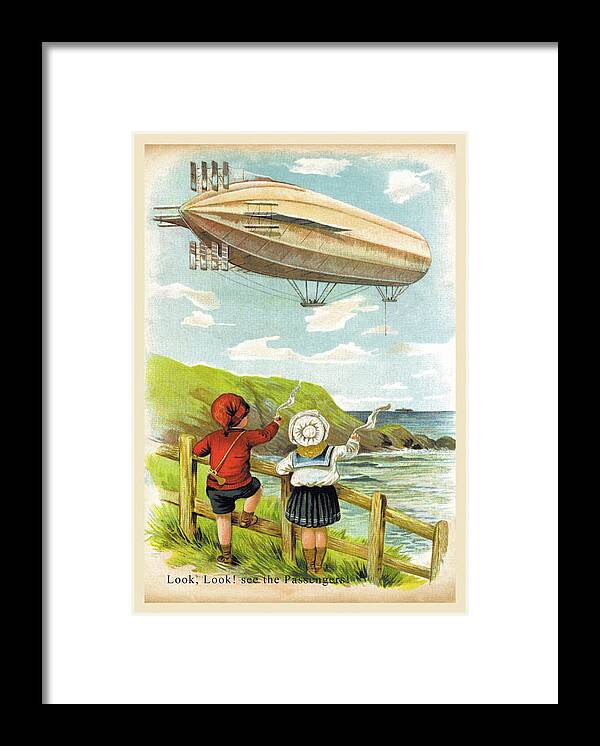 Blimp Framed Print featuring the painting Look, Look! See the Passengers! by Unknown
