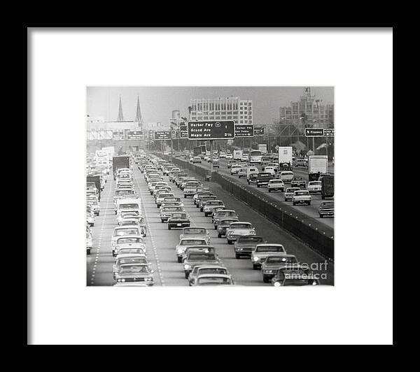 Downtown District Framed Print featuring the photograph Los Angeles Freeway Traffic by Bettmann