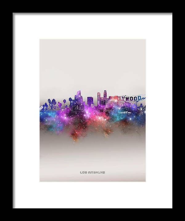 Los Angeles Framed Print featuring the digital art Los Angeles Skyline Galaxy by Bekim M