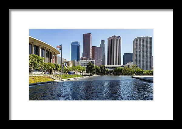 Department Of Water And Power Framed Print featuring the photograph Los Angeles Skyline with Reflections by Roslyn Wilkins