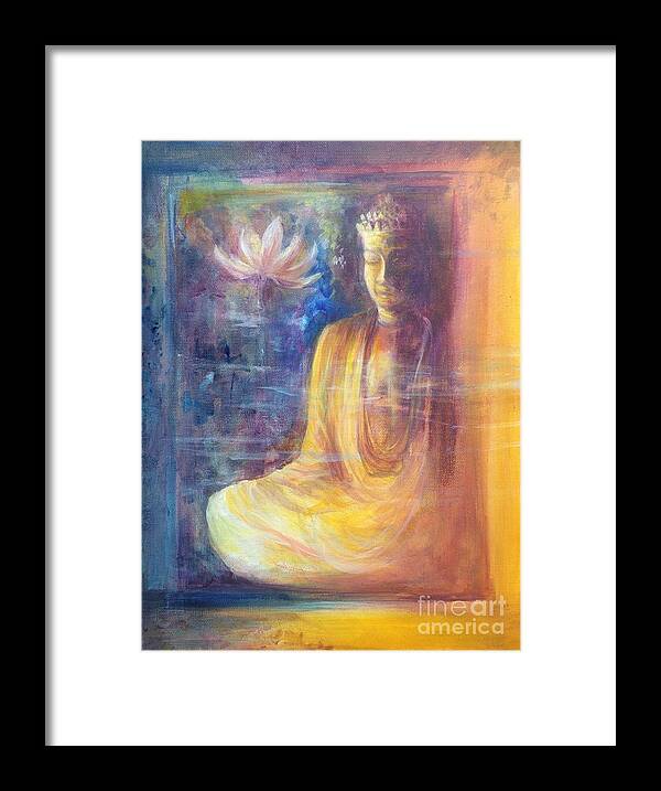 Dorje Sempa Framed Print featuring the painting Lotus flower before a Diamond mind Dorje sempa by Lizzy Forrester