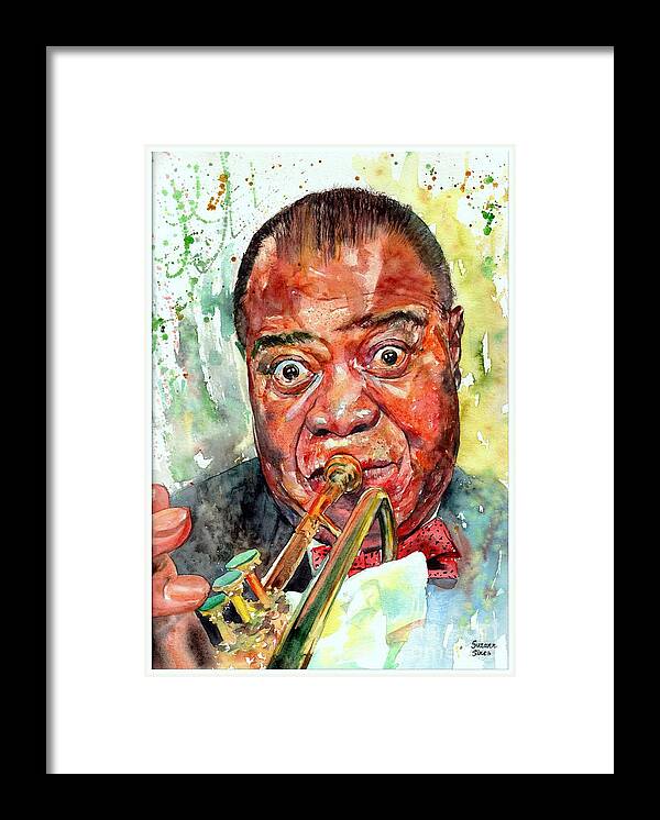 Louis Armstrong Framed Print featuring the painting Louis Armstrong Portrait Painting by Suzann Sines