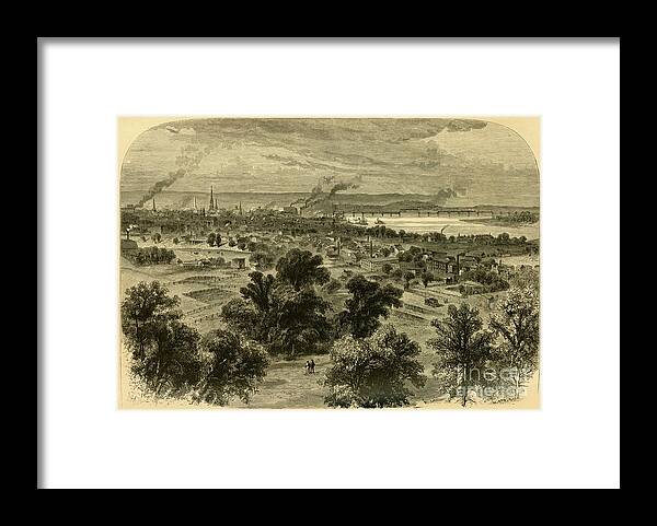 Engraving Framed Print featuring the drawing Louisville by Print Collector