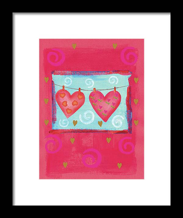 Hearts On A Clothes-line
Valentine Framed Print featuring the painting Love 11 Colors by Maria Trad