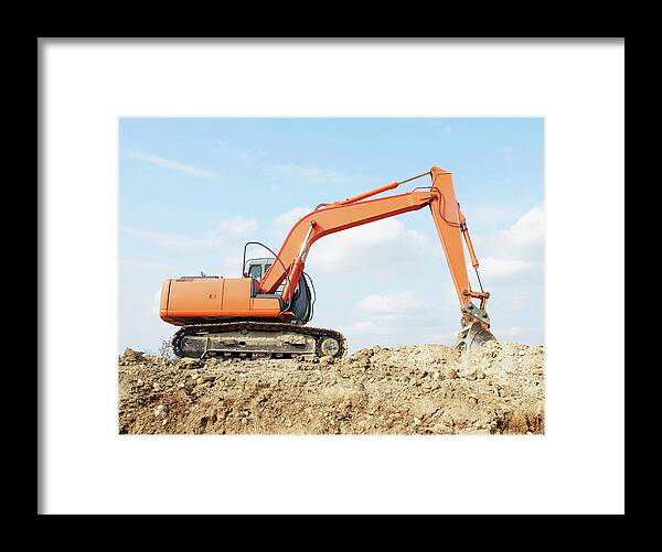 Heap Framed Print featuring the photograph Low Angle View Of Construction Excavator by Steven Puetzer