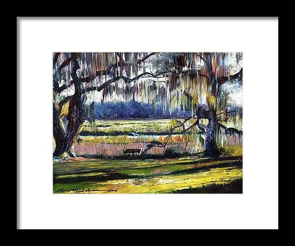 The South Framed Print featuring the painting Lowcountry Spanish Moss Escape by Lucy P. Mctier